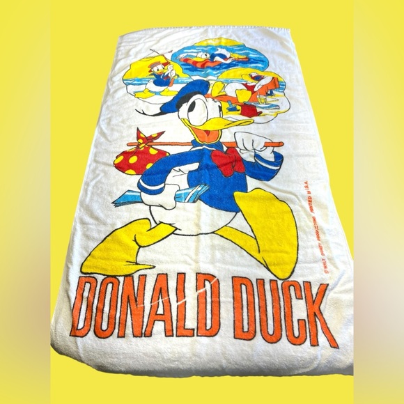 Vintage Franco Donald Duck Beach Towel Terry Cotton 48” X 26” Disney 1980s - Picture 1 of 9